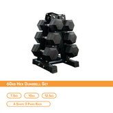 60kg hex dumbbell with rack